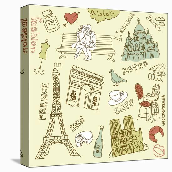 Love in Paris Doodles-Alisa Foytik-Stretched Canvas