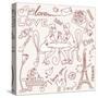 LOVE in Paris Doodles-Alisa Foytik-Stretched Canvas