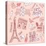 Love in Paris Doodles-Alisa Foytik-Stretched Canvas