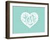 Love in White Heart on a Turquoise Background-foxysgraphic-Framed Art Print