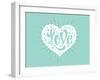 Love in White Heart on a Turquoise Background-foxysgraphic-Framed Art Print