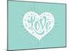 Love in White Heart on a Turquoise Background-foxysgraphic-Mounted Art Print