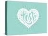 Love in White Heart on a Turquoise Background-foxysgraphic-Stretched Canvas