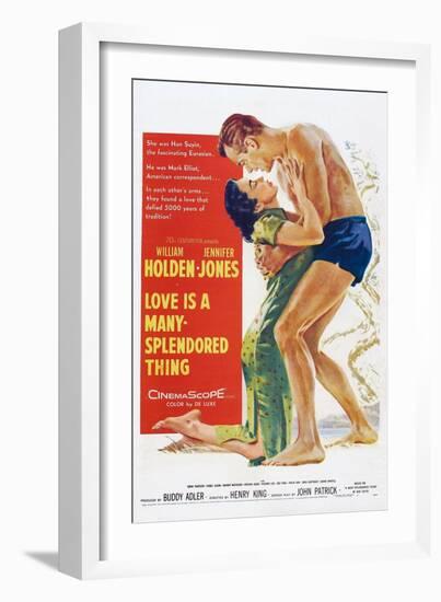 Love Is a Many-Splendored Thing, from Left, Jennifer Jones, William Holden, 1955-null-Framed Art Print