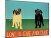 Love Is Give And Take Black And Tan Pugs-Stephen Huneck-Mounted Giclee Print