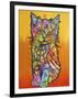 Love Kitten, Cats, Kitty, Kitties, Stencils, Pop Art, Orange fade to yellow, Pets-Russo Dean-Framed Premium Giclee Print