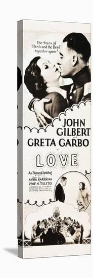 LOVE, l-r: Greta Garbo, John Gilbert on insert poster, 1927.-null-Stretched Canvas