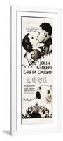 LOVE, l-r: Greta Garbo, John Gilbert on insert poster, 1927.-null-Framed Art Print