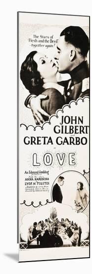 LOVE, l-r: Greta Garbo, John Gilbert on insert poster, 1927.-null-Mounted Premium Giclee Print