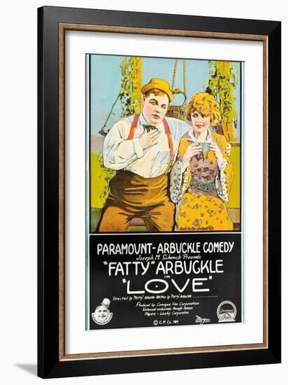 LOVE, l-r: Roscoe 'Fatty' Arbuckle, Winifred Westover on poster art, 1919-null-Framed Art Print