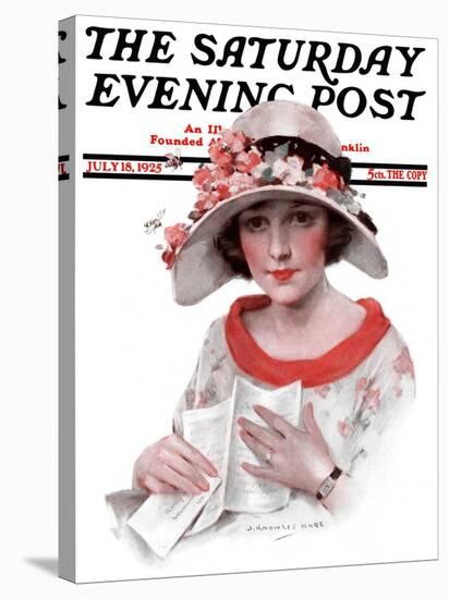 "Love Letter," Saturday Evening Post Cover, July 18, 1925-J. Knowles Hare-Stretched Canvas