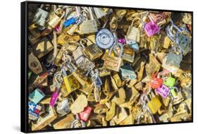 Love Locks at Pont De L'archeveche, near Notre Dame Cathedral-Guido Cozzi-Framed Stretched Canvas