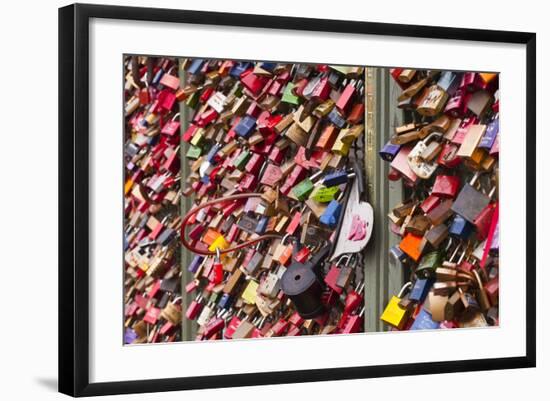 Love Locks on the Railway Bridge in Cologne, North Rhine-Westphalia, Germany, Europe-Julian Elliott-Framed Photographic Print