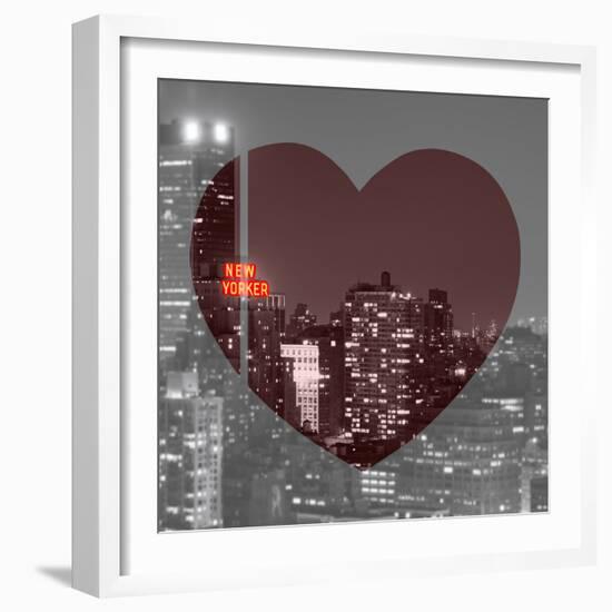 Love NY Series - B&W Cityscape at Night with the New Yorker Hotel - Manhattan - New York - USA-Philippe Hugonnard-Framed Photographic Print