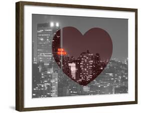 Love NY Series - B&W Cityscape at Night with the New Yorker Hotel - Manhattan - New York - USA-Philippe Hugonnard-Framed Photographic Print