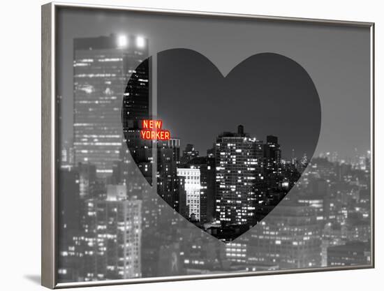 Love NY Series - B&W Cityscape at Night with the New Yorker Hotel - Manhattan - New York - USA-Philippe Hugonnard-Framed Photographic Print