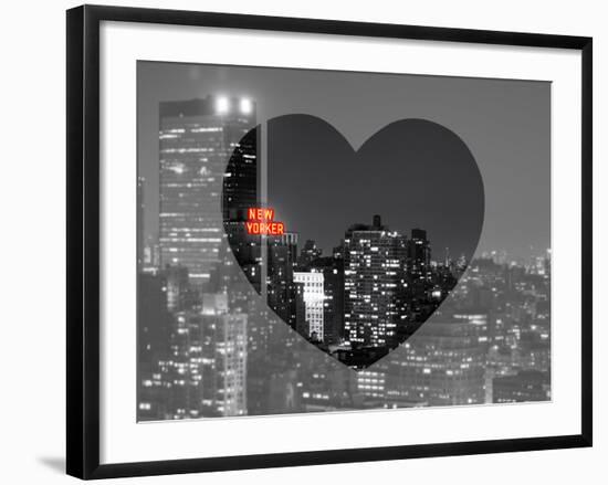 Love NY Series - B&W Cityscape at Night with the New Yorker Hotel - Manhattan - New York - USA-Philippe Hugonnard-Framed Photographic Print