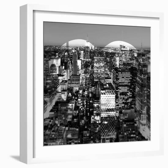 Love NY Series - Manhattan at Night - New York - USA - B&W Photography-Philippe Hugonnard-Framed Photographic Print