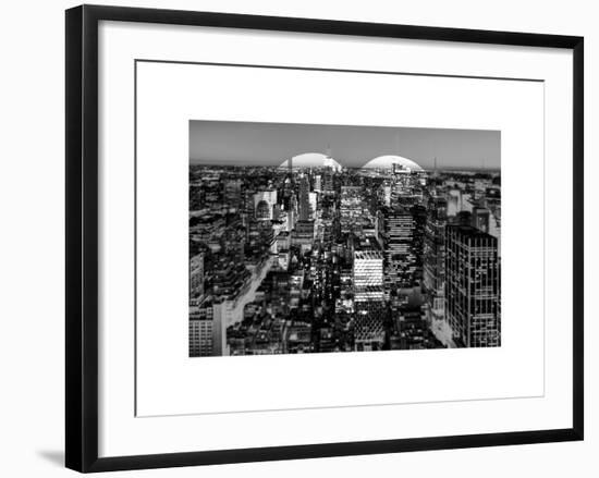 Love NY Series - Manhattan at Night - New York - USA - B&W Photography-Philippe Hugonnard-Framed Art Print