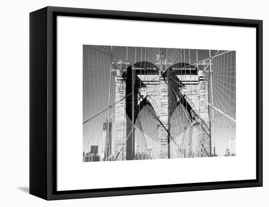 Love NY Series - The Brooklyn Bridge - Manhattan - New York - USA - B&W Photography-Philippe Hugonnard-Framed Stretched Canvas