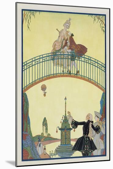 Love on the Bridge, Illustration for 'Fetes Galantes' by Paul Verlaine (1844-96) 1928-Georges Barbier-Mounted Giclee Print