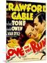 Love on the Run, Joan Crawford, Clark Gable on Window Card, 1936-null-Mounted Art Print