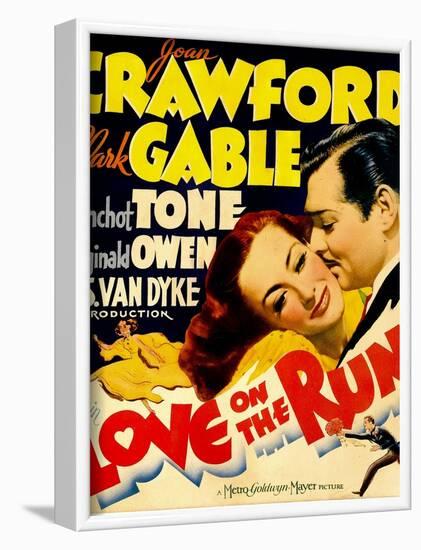 Love on the Run, Joan Crawford, Clark Gable on Window Card, 1936-null-Framed Art Print