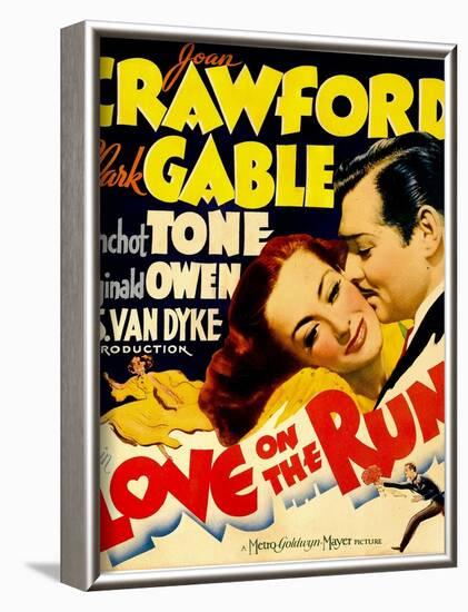 Love on the Run, Joan Crawford, Clark Gable on Window Card, 1936-null-Framed Art Print