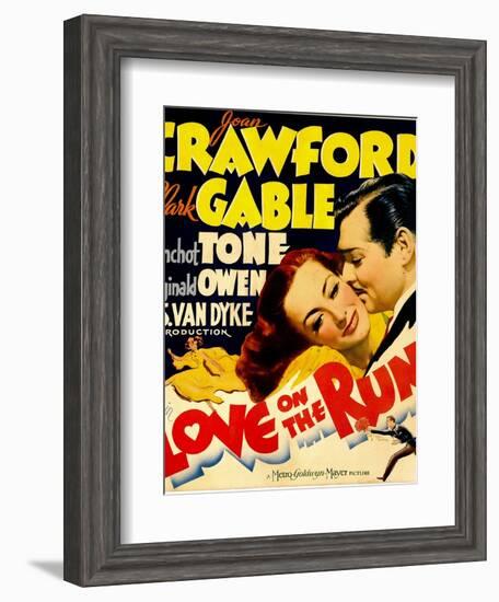 Love on the Run, Joan Crawford, Clark Gable on Window Card, 1936-null-Framed Art Print