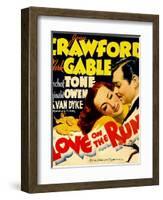 Love on the Run, Joan Crawford, Clark Gable on Window Card, 1936-null-Framed Art Print