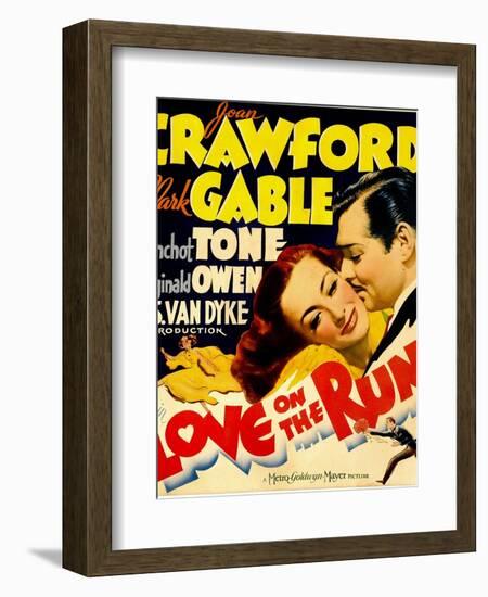 Love on the Run, Joan Crawford, Clark Gable on Window Card, 1936-null-Framed Art Print