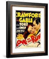 Love on the Run, Joan Crawford, Clark Gable on Window Card, 1936-null-Framed Art Print