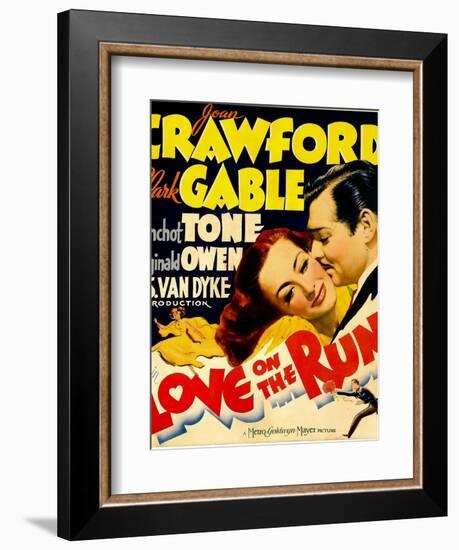 Love on the Run, Joan Crawford, Clark Gable on Window Card, 1936-null-Framed Art Print