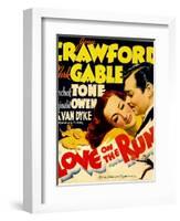 Love on the Run, Joan Crawford, Clark Gable on Window Card, 1936-null-Framed Art Print