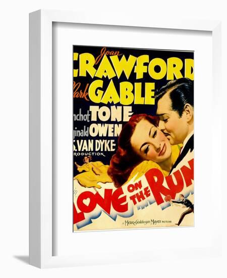 Love on the Run, Joan Crawford, Clark Gable on Window Card, 1936-null-Framed Art Print