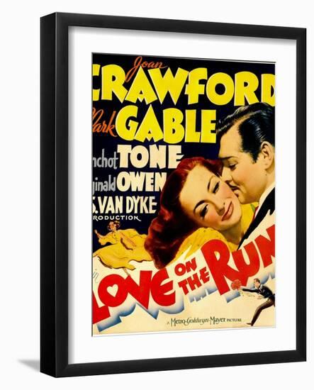 Love on the Run, Joan Crawford, Clark Gable on Window Card, 1936-null-Framed Art Print