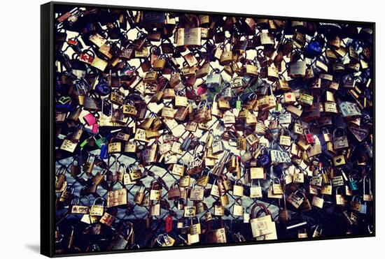 Love padlocks on the bridge - Paris - France-Philippe Hugonnard-Framed Stretched Canvas