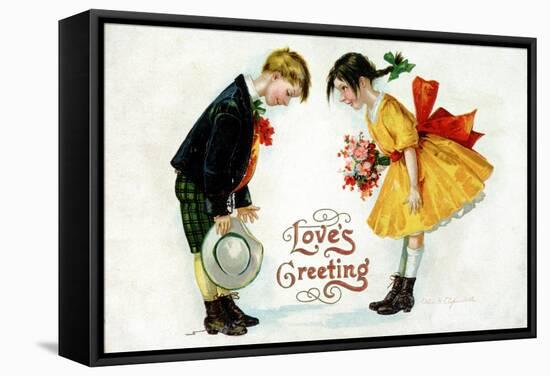 Love's Greeting Postcard by Ellen H. Clapsaddle-David Pollack-Framed Stretched Canvas