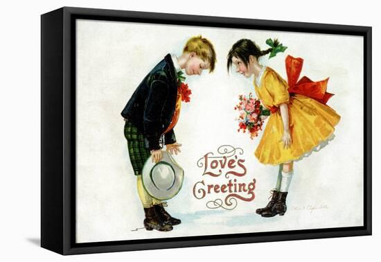 Love's Greeting Postcard by Ellen H. Clapsaddle-David Pollack-Framed Stretched Canvas