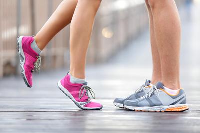 Love Sport Concept - Running Couple Kissing. Closeup of Running Shoes and  Girl Standing on Toes to' Photographic Print - Maridav | AllPosters.com