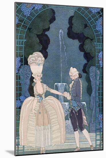 Love under the Fountain, Illustration For Fetes Galantes by Paul Verlaine-Georges Barbier-Mounted Giclee Print