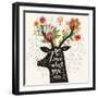 Love What You Do. Incredible Deer Silhouette with Awesome Flowers in Horns. Lovely Spring Concept D-smilewithjul-Framed Art Print