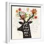 Love What You Do. Incredible Deer Silhouette with Awesome Flowers in Horns. Lovely Spring Concept D-smilewithjul-Framed Art Print