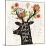 Love What You Do. Incredible Deer Silhouette with Awesome Flowers in Horns. Lovely Spring Concept D-smilewithjul-Mounted Art Print