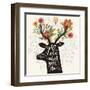Love What You Do. Incredible Deer Silhouette with Awesome Flowers in Horns. Lovely Spring Concept D-smilewithjul-Framed Art Print
