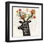 Love What You Do. Incredible Deer Silhouette with Awesome Flowers in Horns. Lovely Spring Concept D-smilewithjul-Framed Art Print