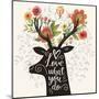Love What You Do. Incredible Deer Silhouette with Awesome Flowers in Horns. Lovely Spring Concept D-smilewithjul-Mounted Art Print