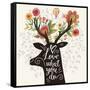 Love What You Do. Incredible Deer Silhouette with Awesome Flowers in Horns. Lovely Spring Concept D-smilewithjul-Framed Stretched Canvas
