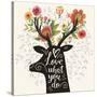 Love What You Do. Incredible Deer Silhouette with Awesome Flowers in Horns. Lovely Spring Concept D-smilewithjul-Stretched Canvas