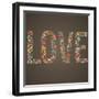 Love Word Made of Flowers, Birds and Leafs-smilewithjul-Framed Art Print